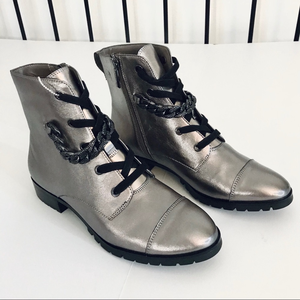 NWOT Karl Lagerfeld Suki Silver Combat Boots Chain